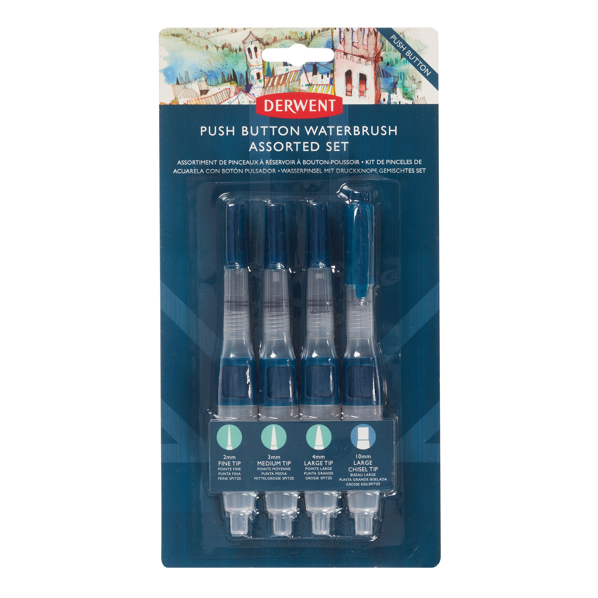 Derwent Push Button Waterbrush - Assorted Set of 4