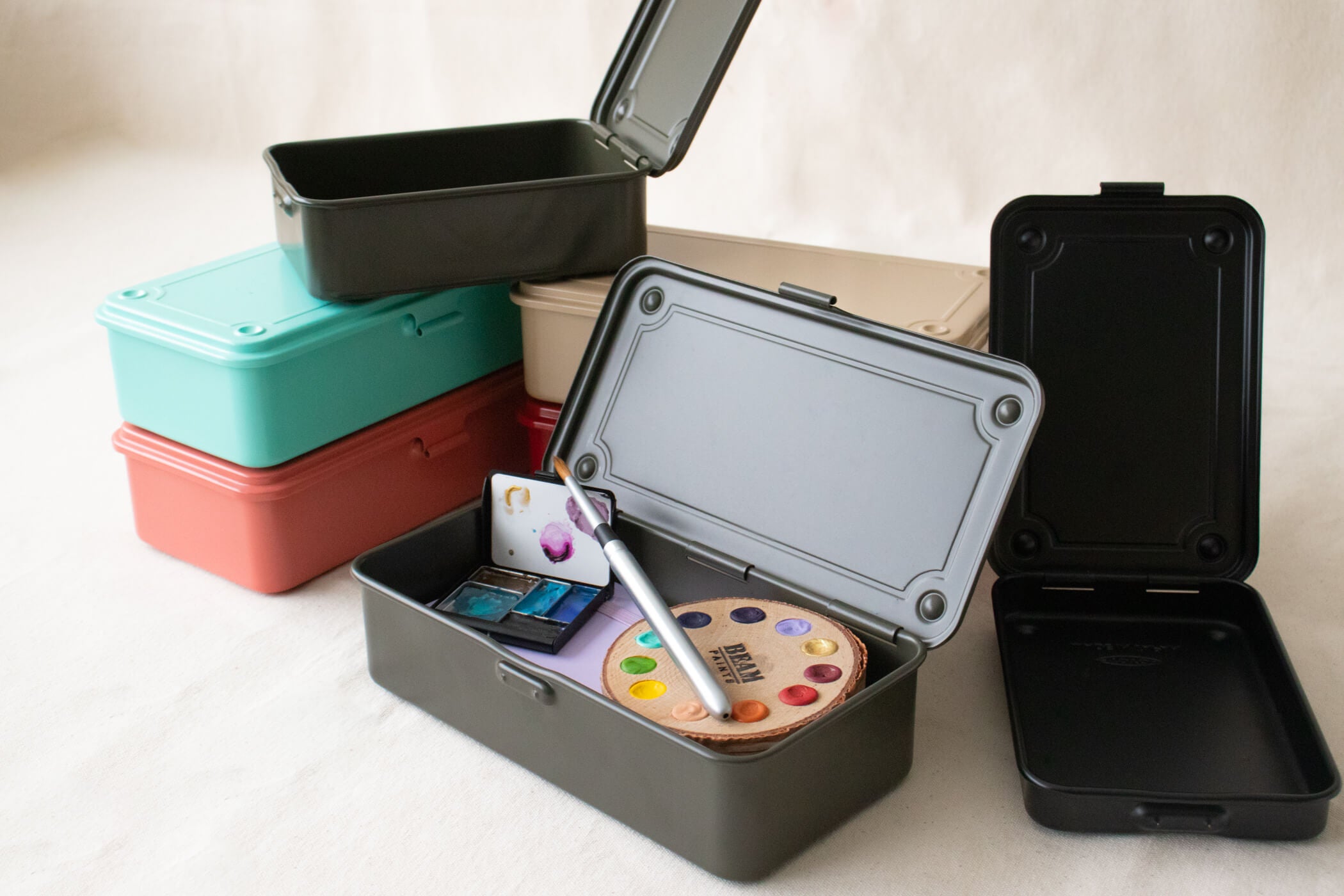 Toyo Steel Toolboxes in different colours and shapes.