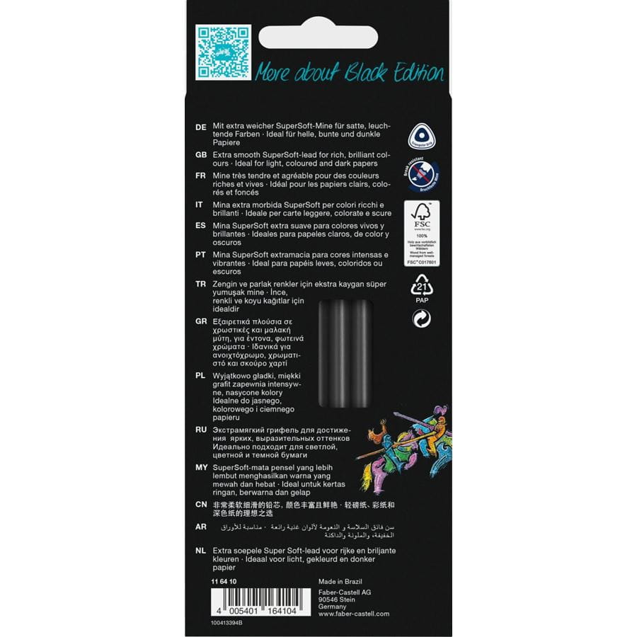 Faber-Castell Black Edition Neon and Pastel Colour Pencil Set of 12