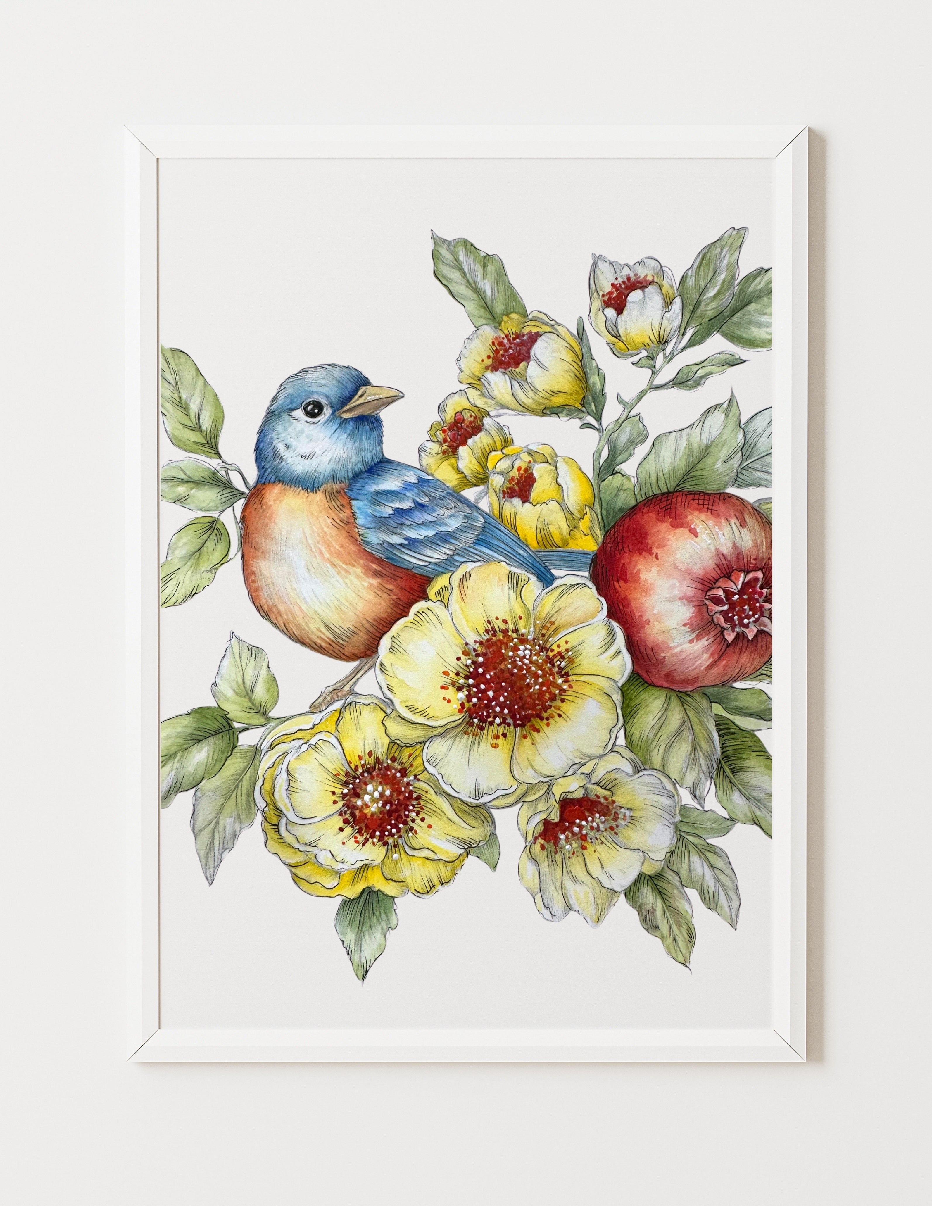 Bird & Pomegranate Watercolour with Willow Wolfe