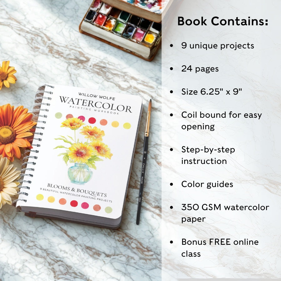Willow Wolfe Watercolor Workbook - Blooms & Bouquets