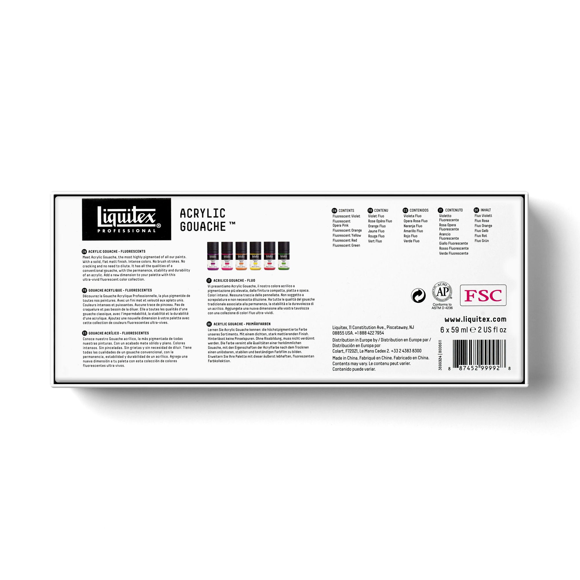 Liquitex Acrylic Gouache Fluorescent Set of 6 x 59ml