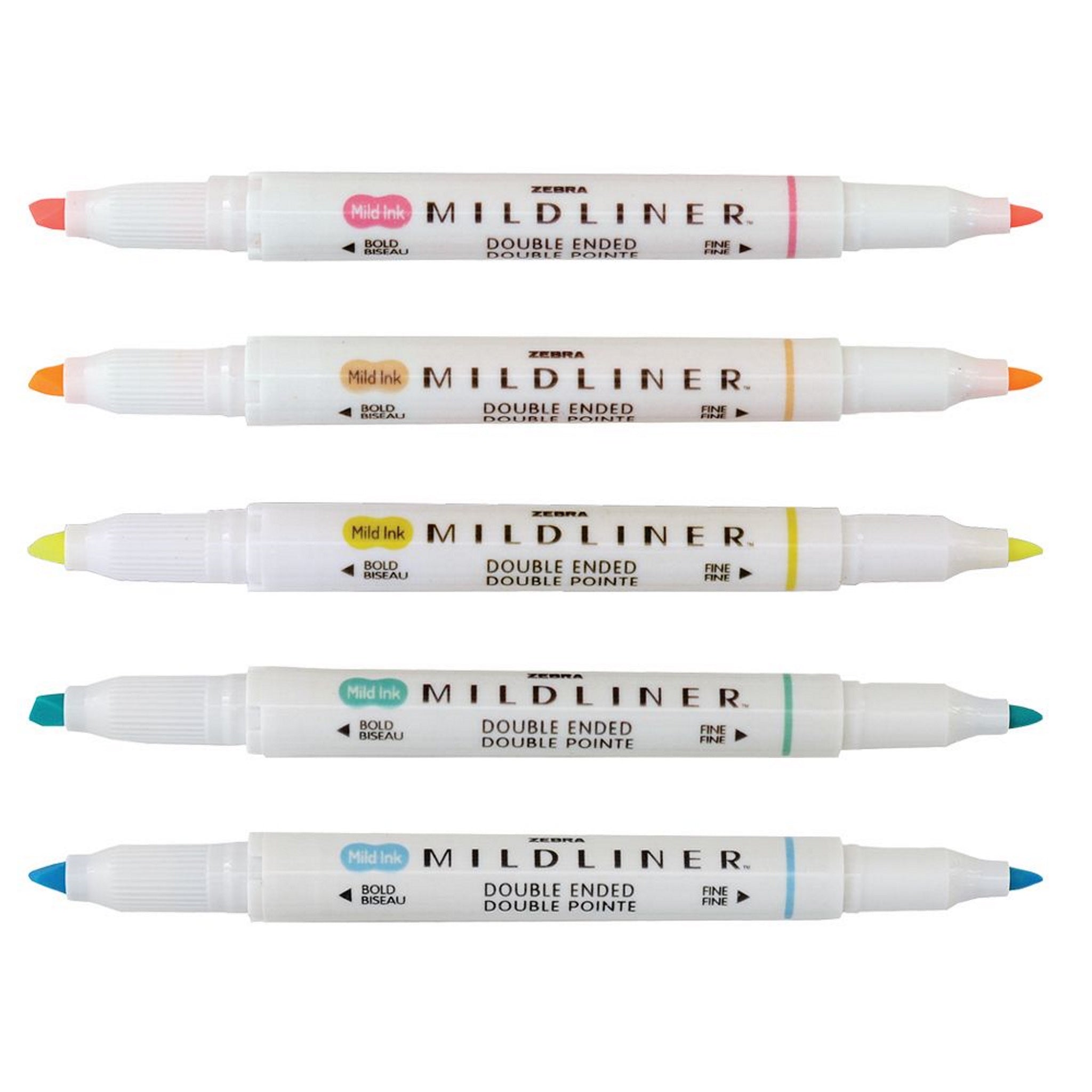 Zebra Mildliner Double Ended Highlighter Set of 5 - Fluorescent