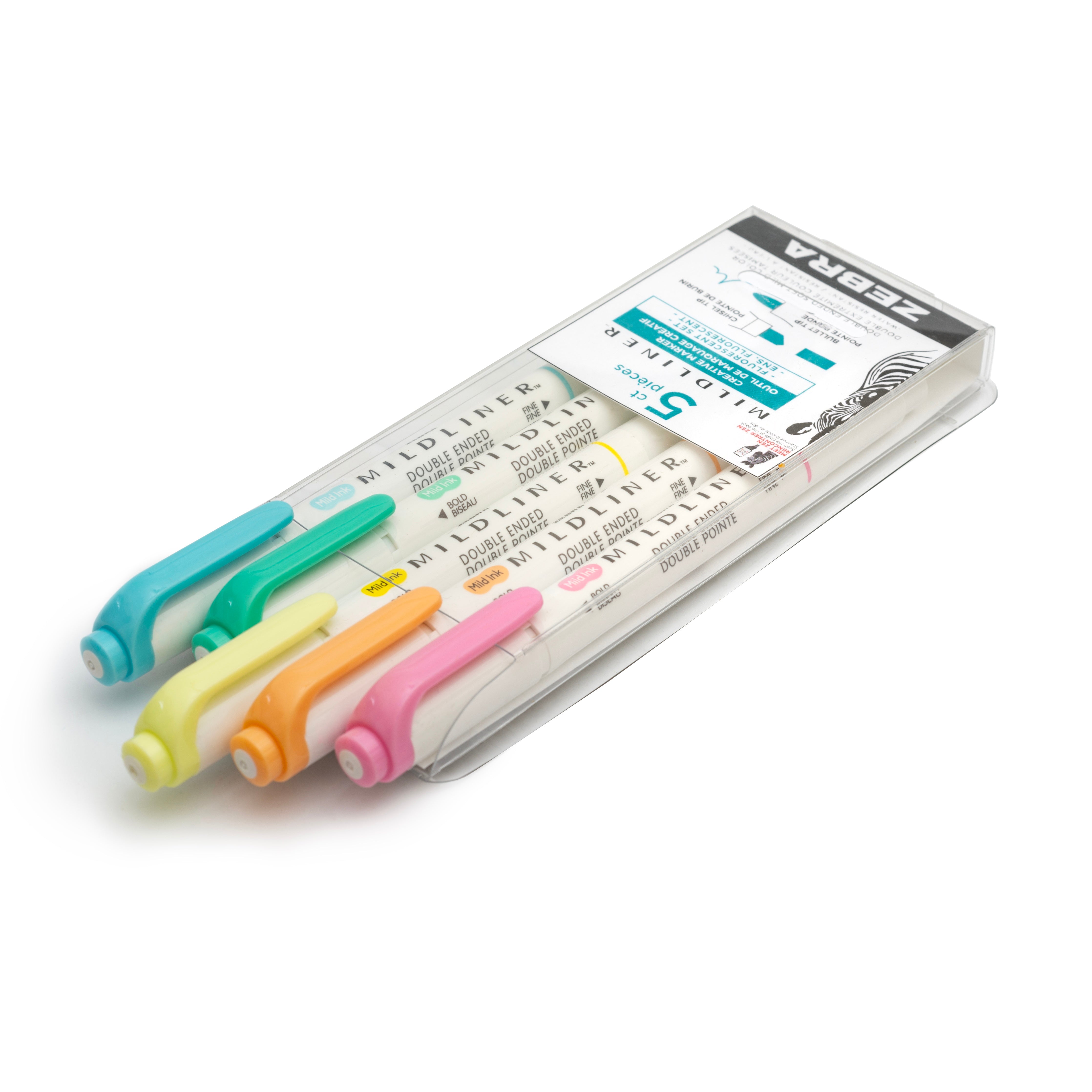 Zebra Mildliner Double Ended Highlighter Set of 5 - Fluorescent