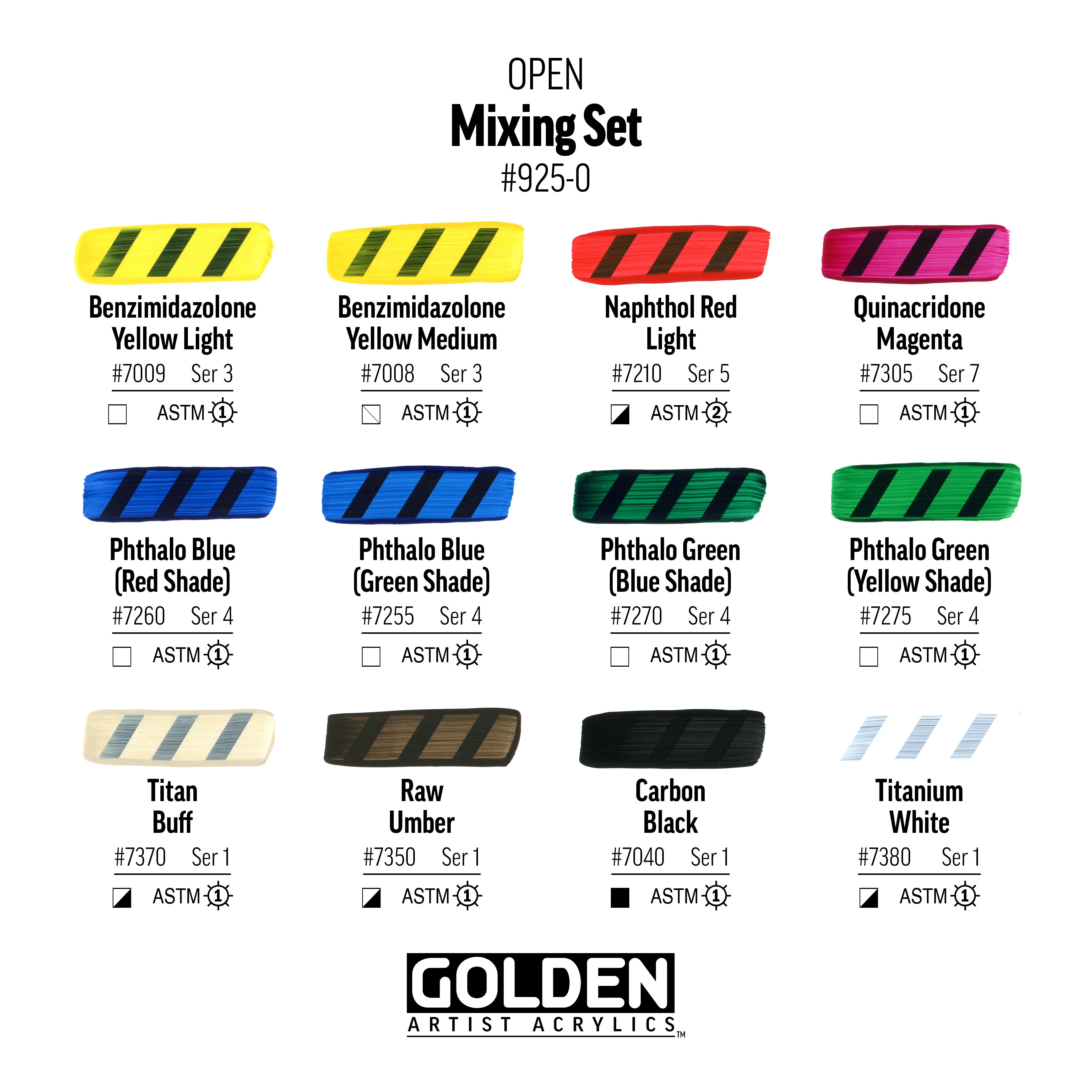GOLDEN OPEN Acrylics Mixing Set of 12