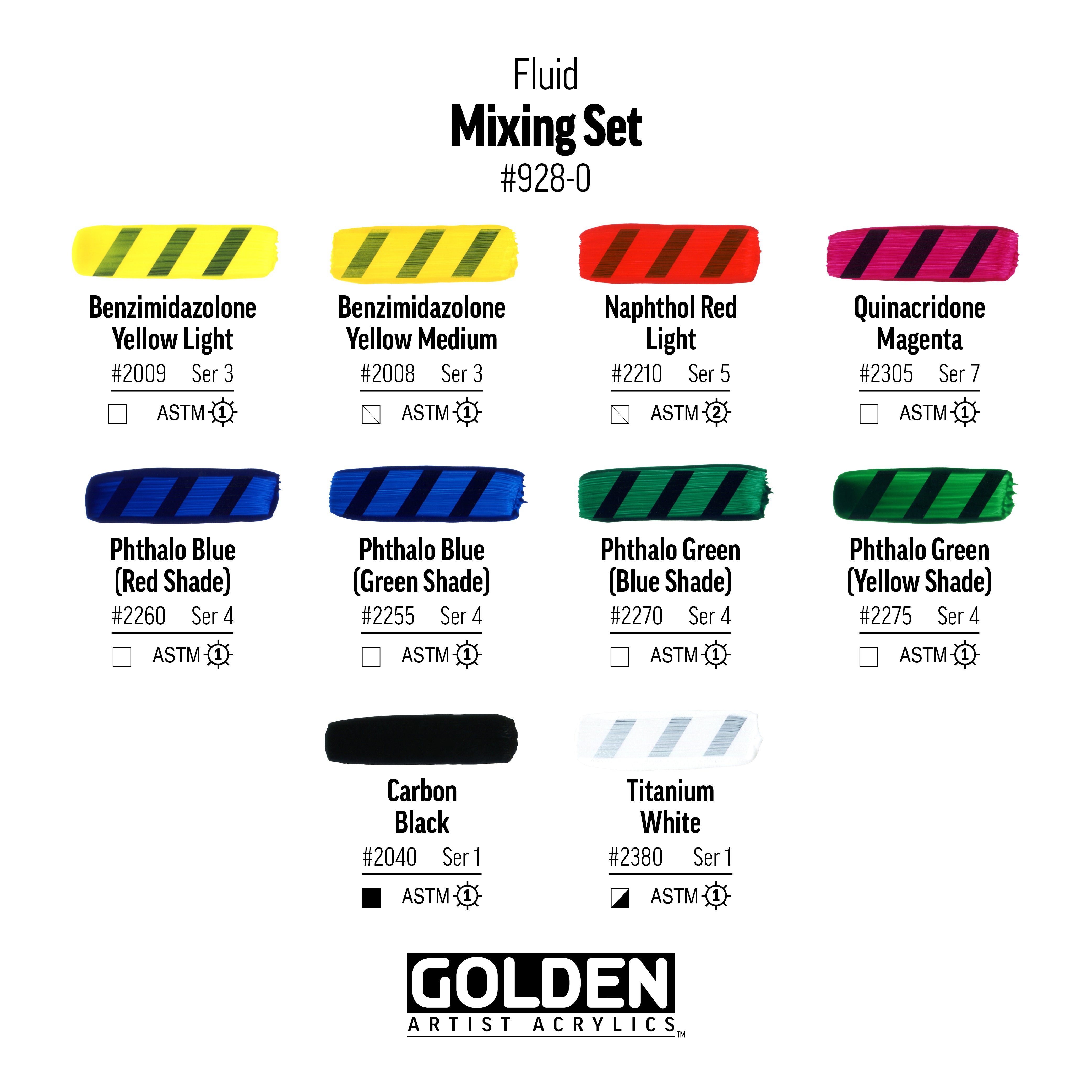 GOLDEN Fluid Acrylics Mixing Set of 10