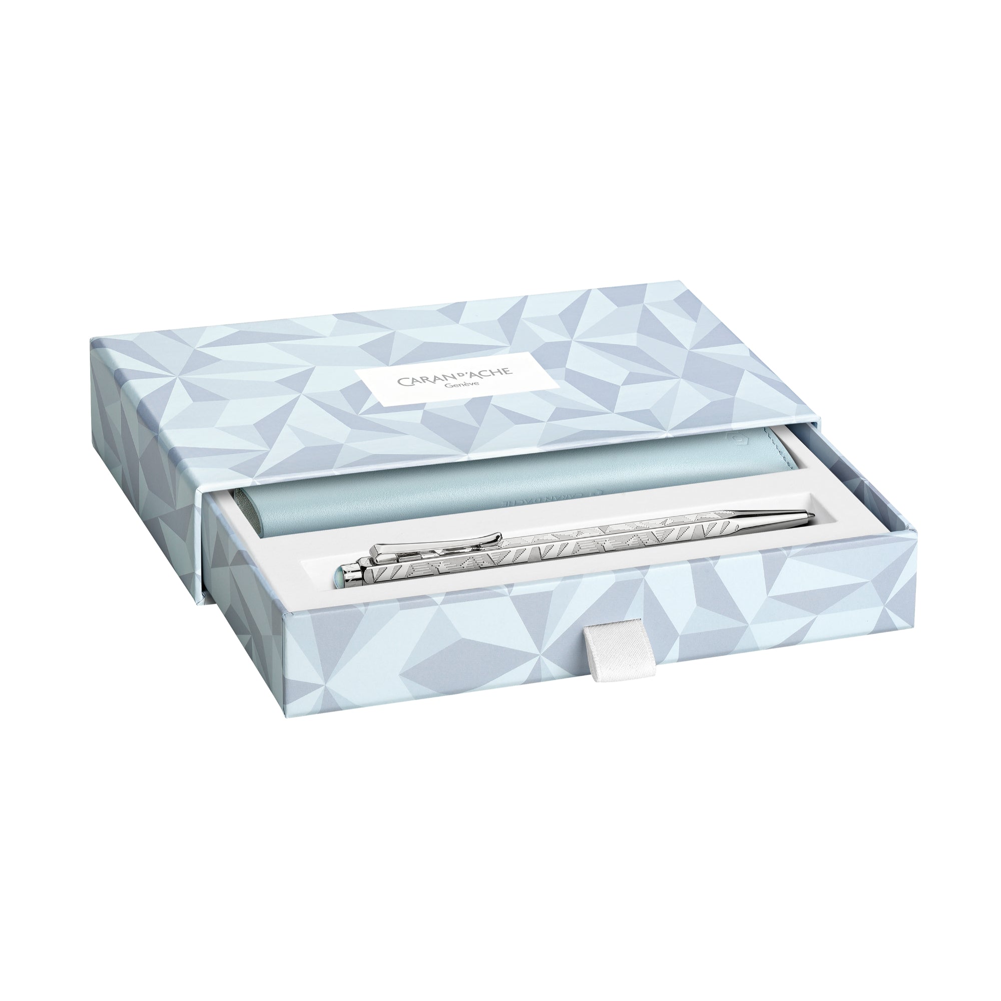 Caran d'Ache Alpine Frost Ecridor Ballpoint Pen & Polar Blue Leather Case (Black Ink)