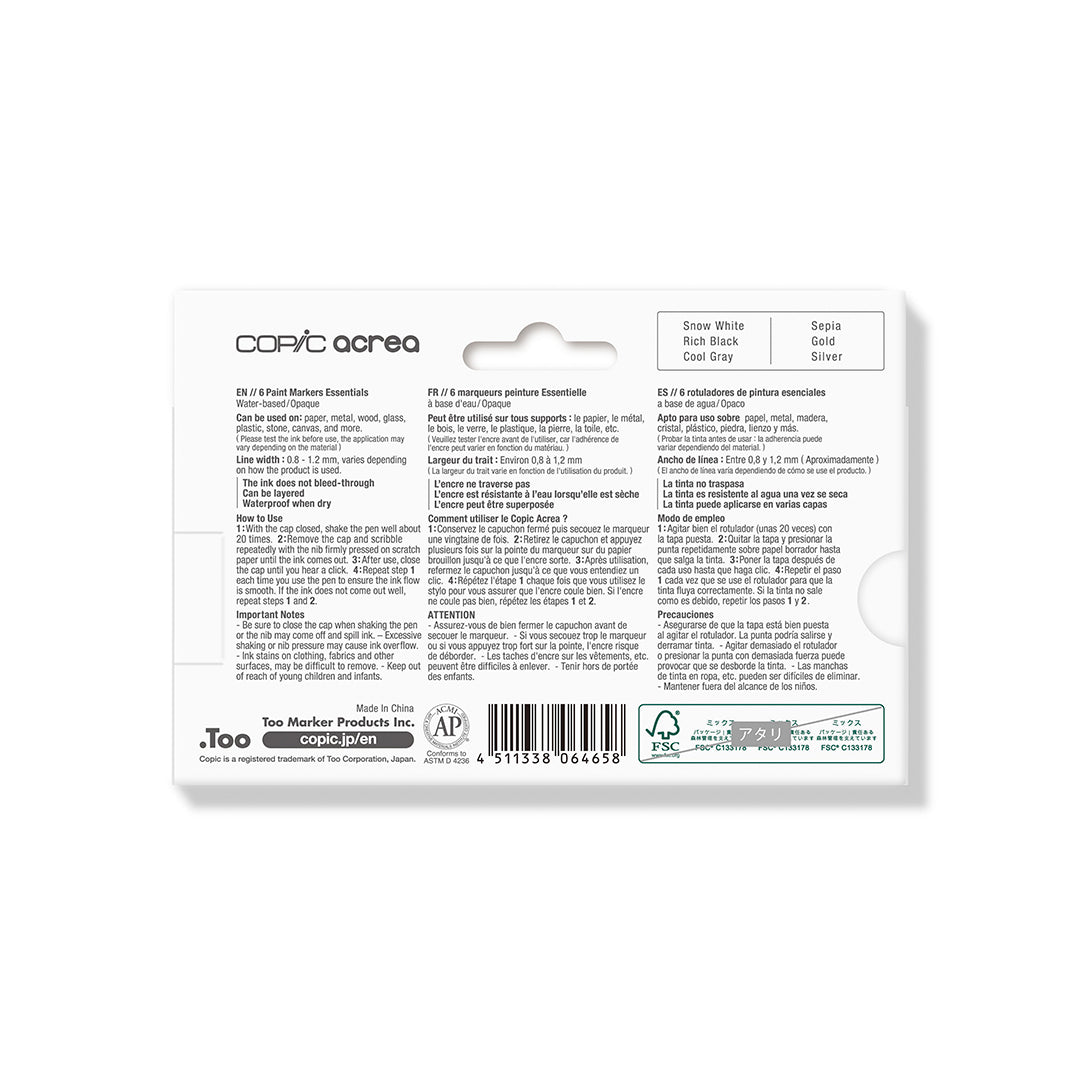 COPIC acrea Paint Marker 6 Colors Set Essentials