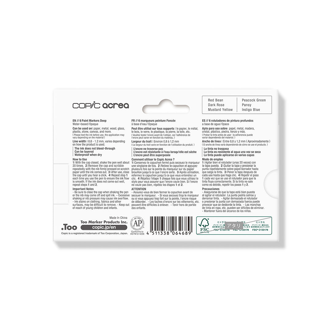 COPIC acrea Paint Marker 6 Colors Set Deep
