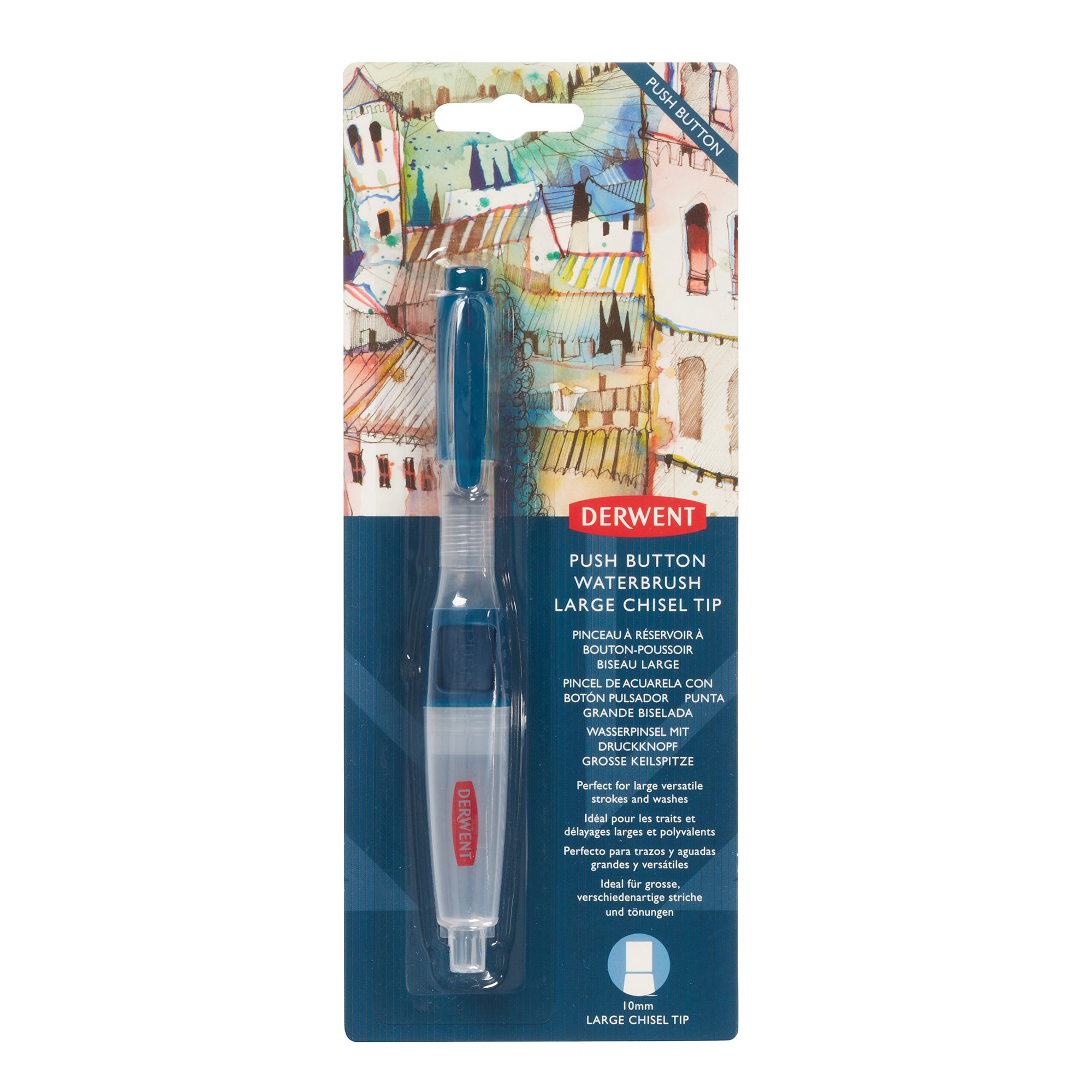 Derwent Push Button Waterbrush - Large Chisel Tip
