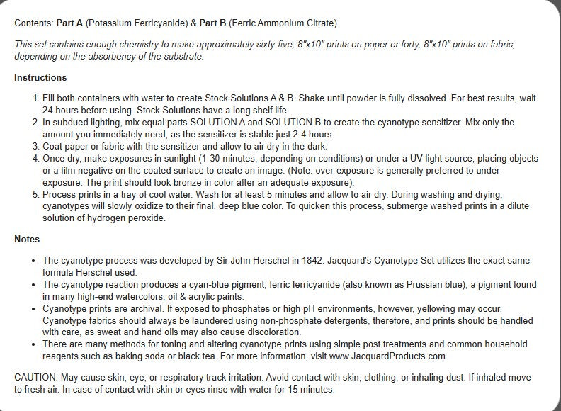 Jacquard Cyanotype Sensitizer Set