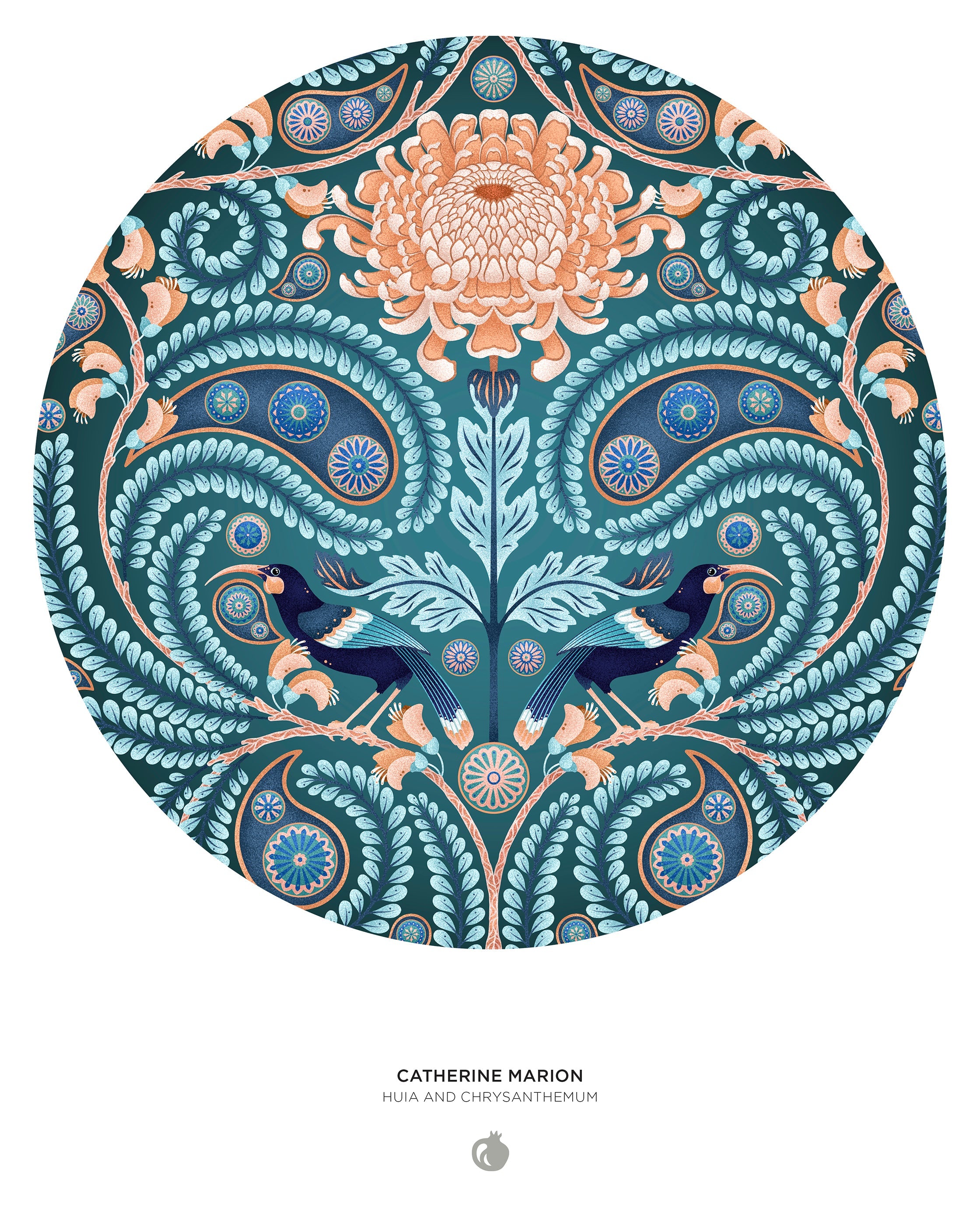 Catherine Marion: Huia and Chrysanthemum 500-Piece Circular Jigsaw Puzzle