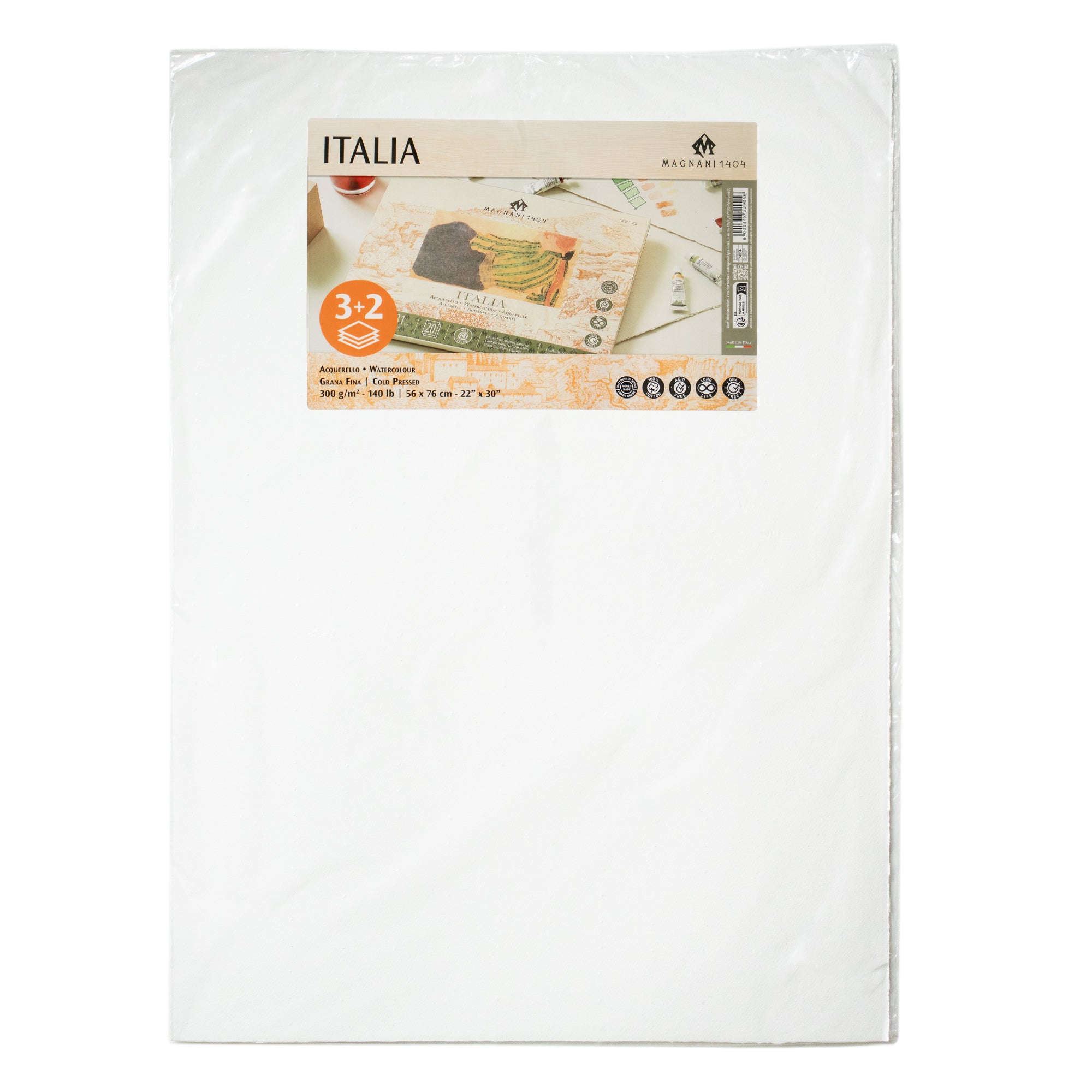 Magnani Italia Watercolour Paper Sheets Natural White Cold Press 300gsm, 57 x 76 cm 3+2 bonus (5 shts)