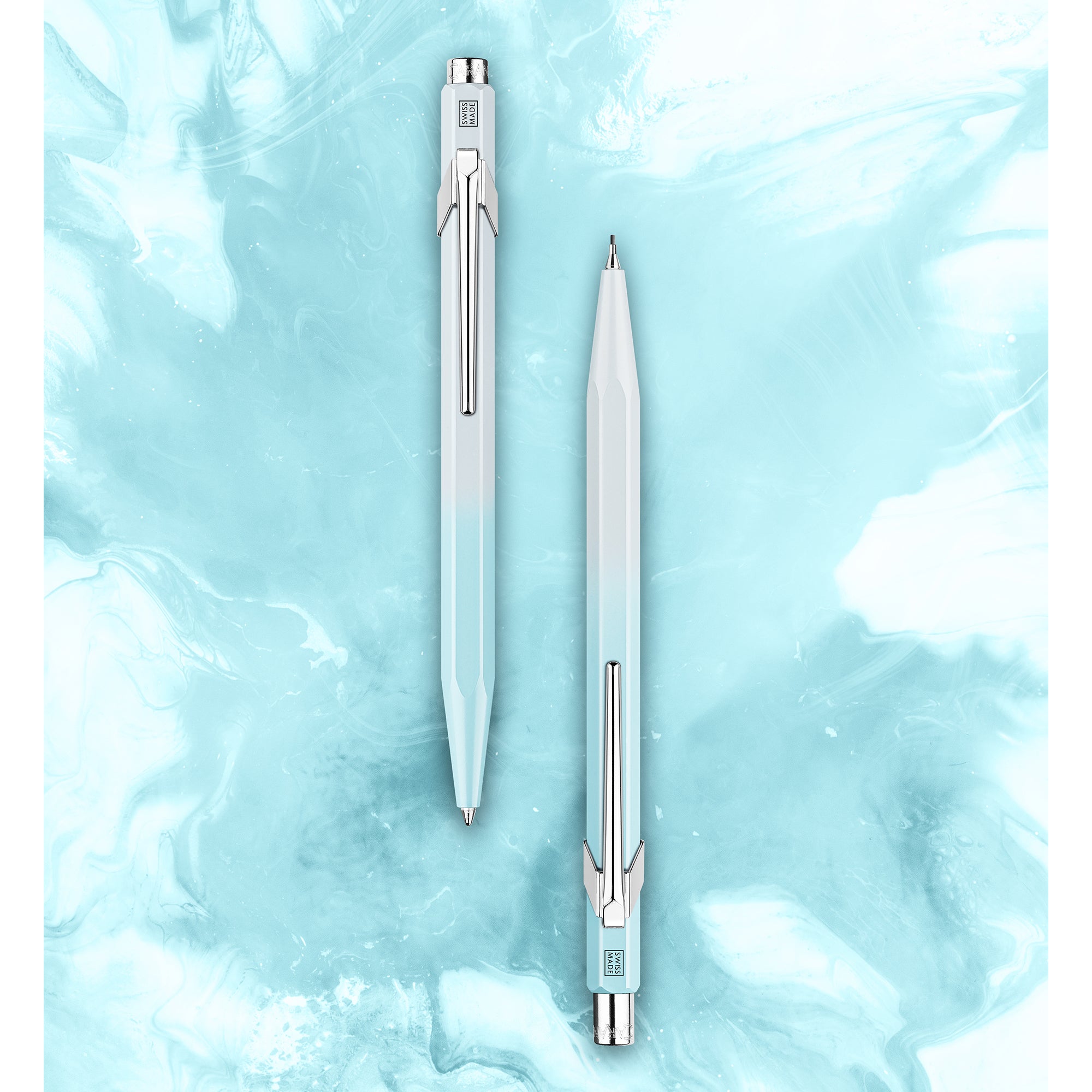 Caran d'Ache Blue Lagoon 849 Ballpoint Pen + 844 Mechanical Pencil – Special Edition