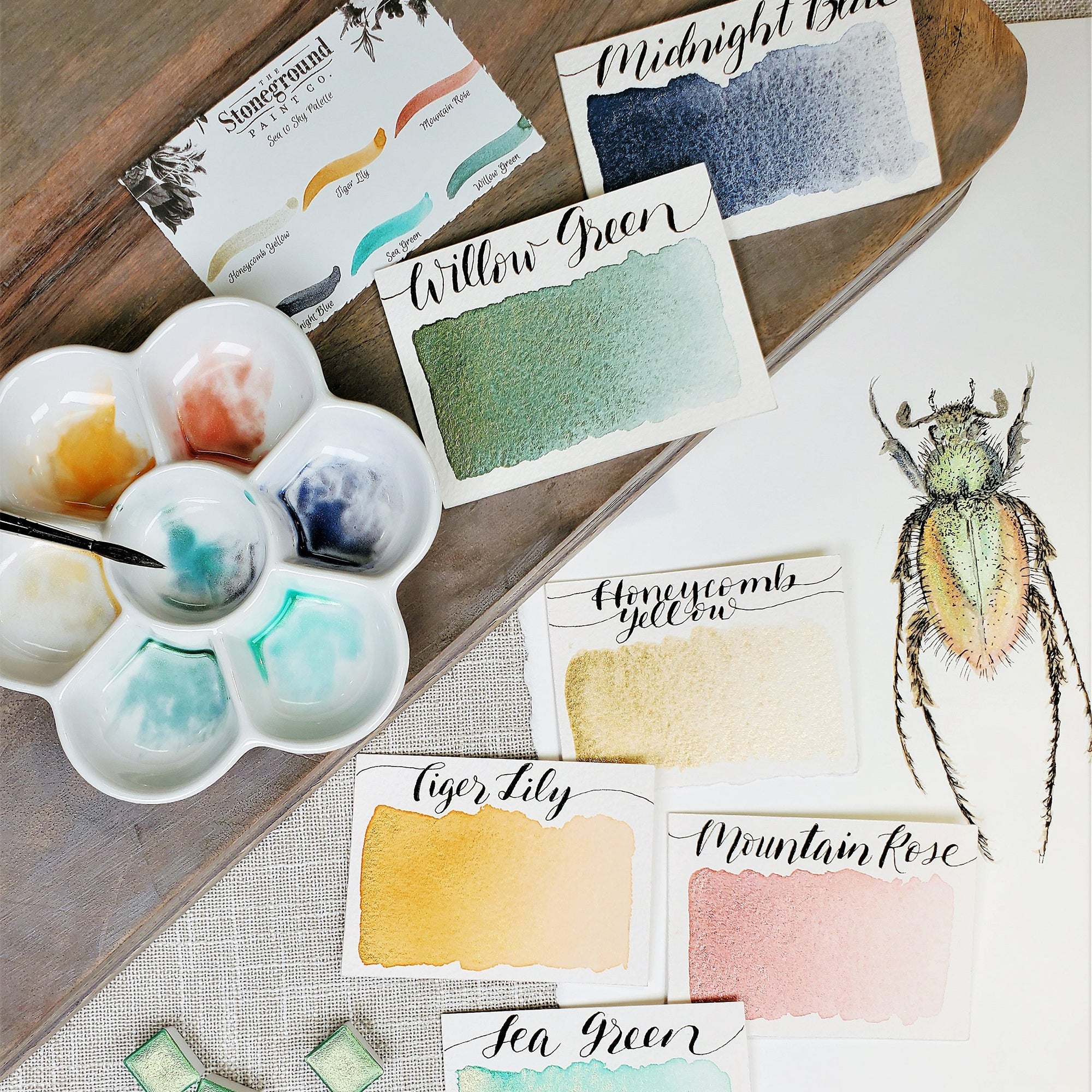 Stoneground Watercolour Half Pan Set of 6 - Pearlescent Sea To Sky Palette