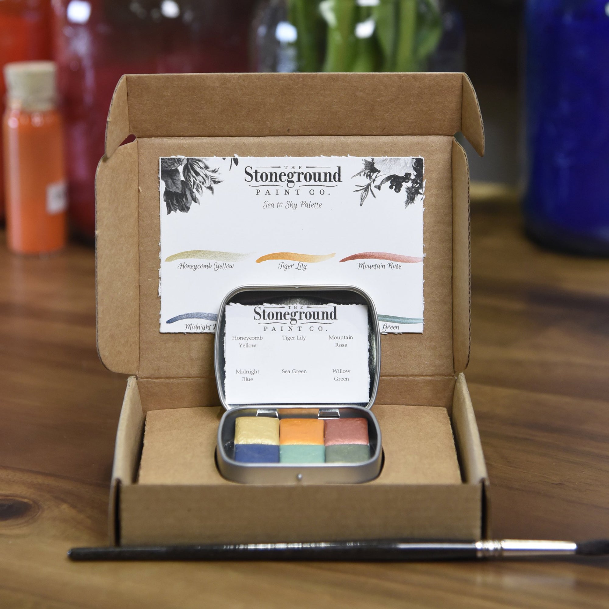 Stoneground Watercolour Half Pan Set of 6 - Pearlescent Sea To Sky Palette