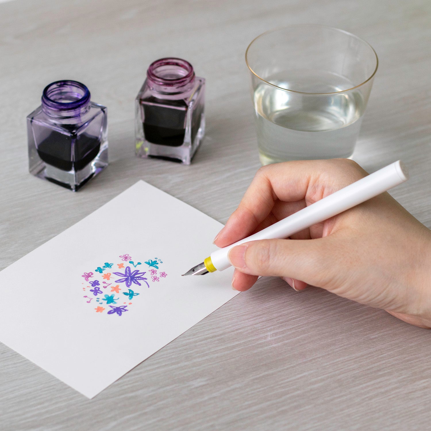 Sailor Hocoro Dip Pen - White Barrel with Fude Nib (Yellow)