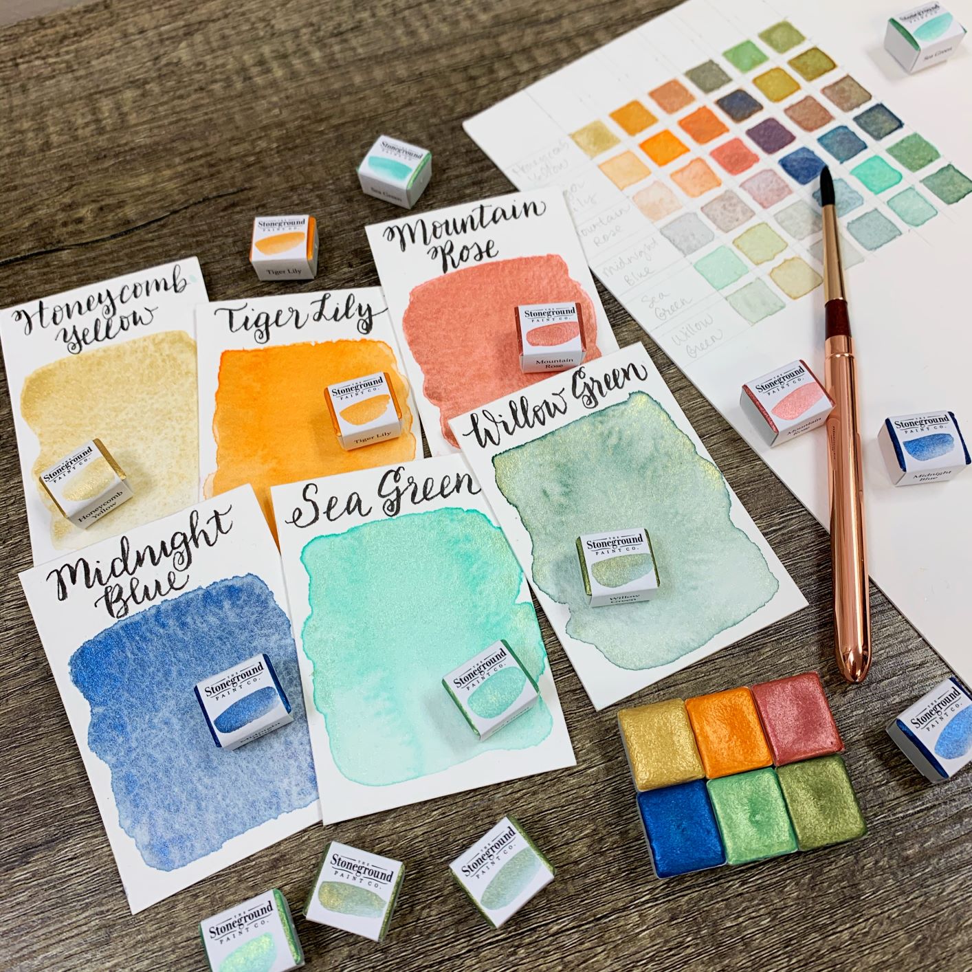 Stoneground Watercolour Half Pan Set of 6 - Pearlescent Sea To Sky Palette