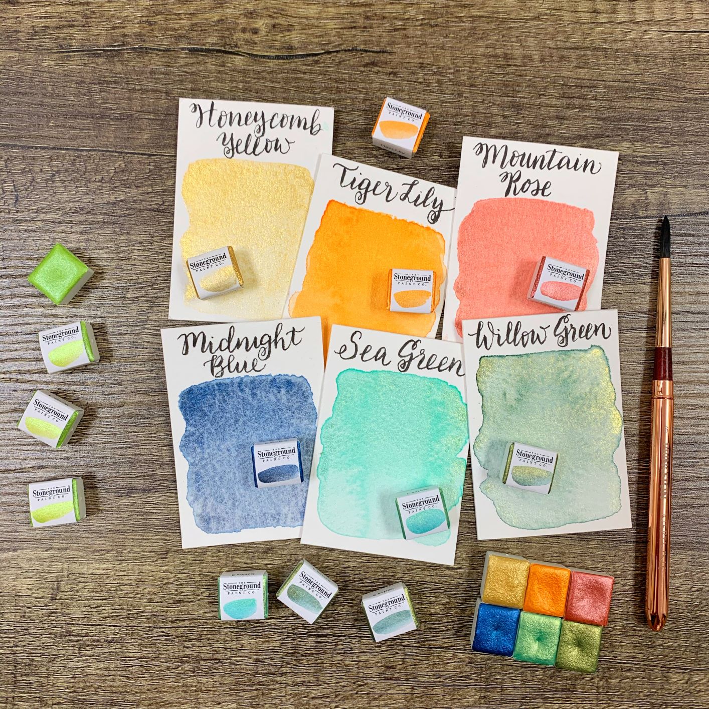 Stoneground Watercolour Half Pan Set of 6 - Pearlescent Sea To Sky Palette