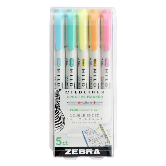 Zebra Mildliner Double Ended Highlighter Set of 5 - Fluorescent