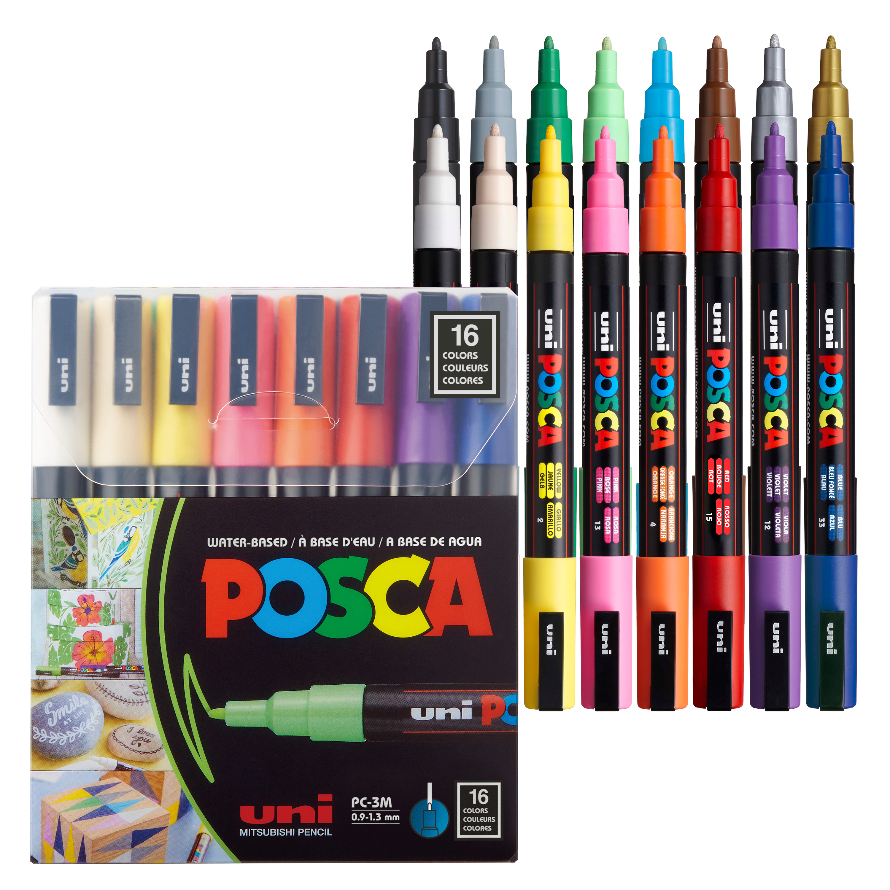 POSCA Acrylic Paint Markers PC-1M Extra-Fine Tapered Tip Basic set of 16
