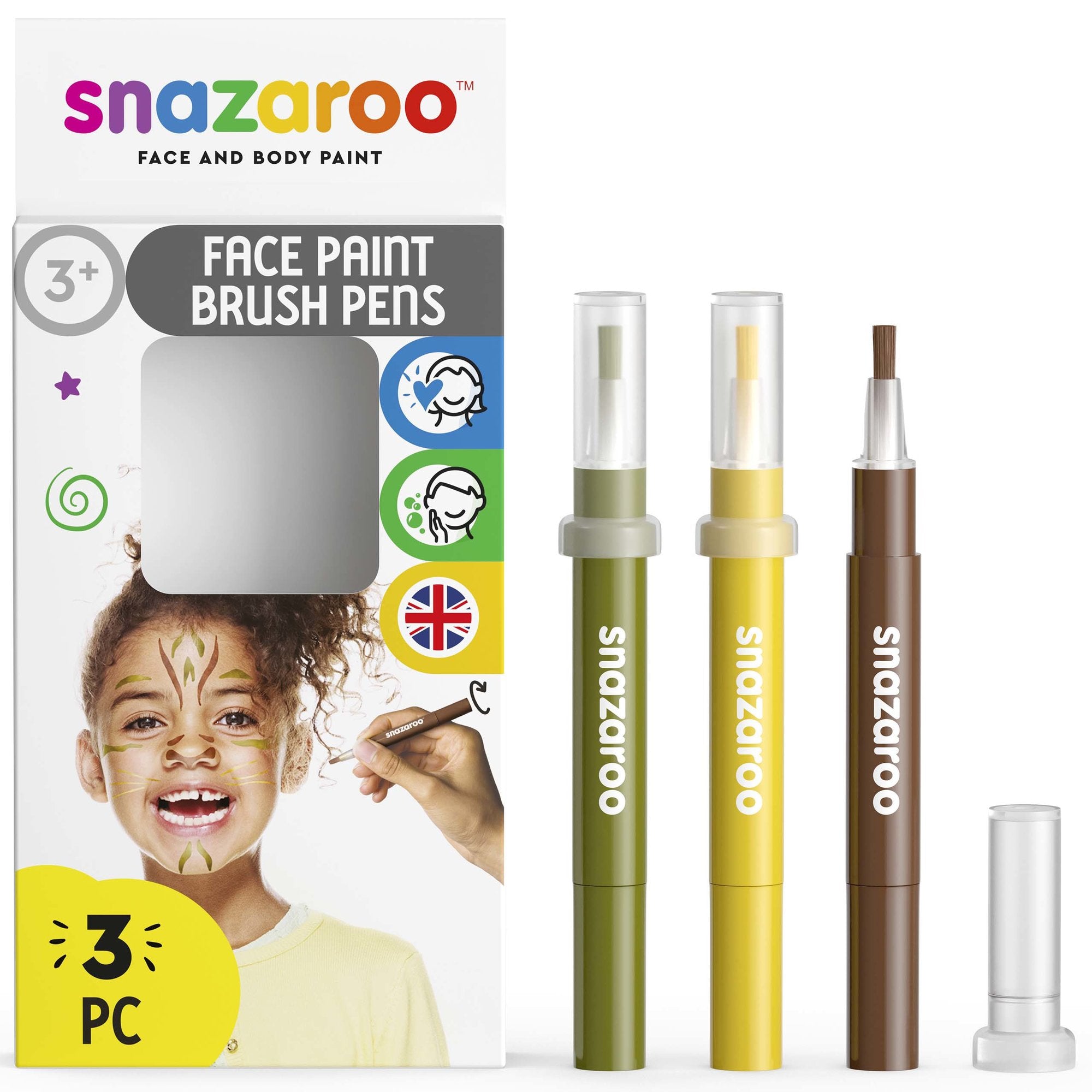 Snazaroo Face Paint Brush Pen Set of 3 Jungle Pack