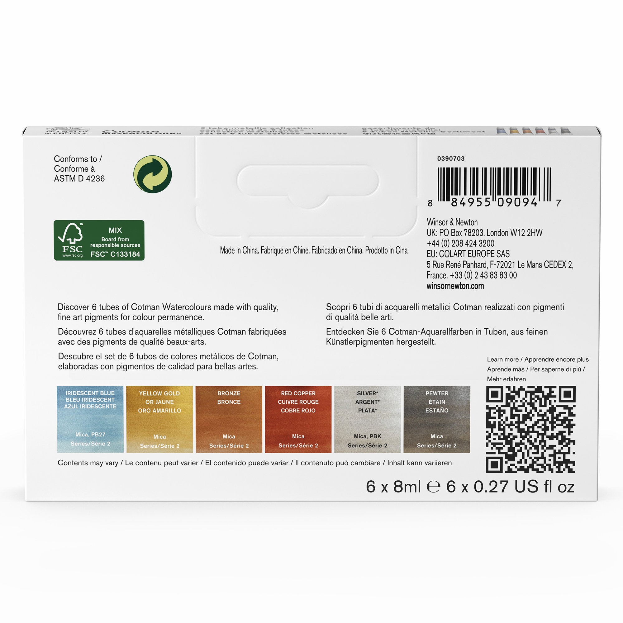 Winsor & Newton Cotman Watercolour Metallic Collection Set of 6