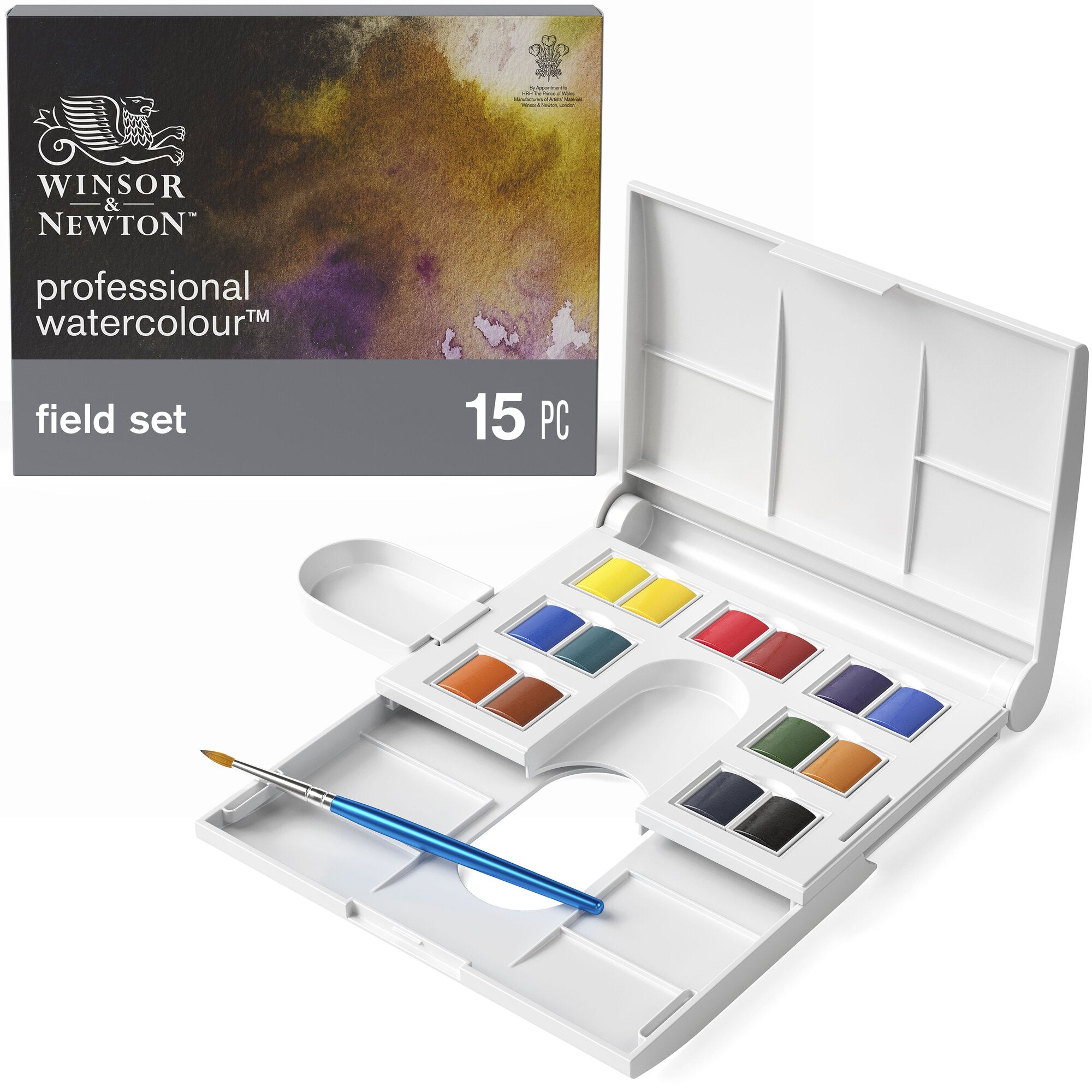 Winsor & Newton Professional Watercolour Set of 14 Compact Half Pans & Brush