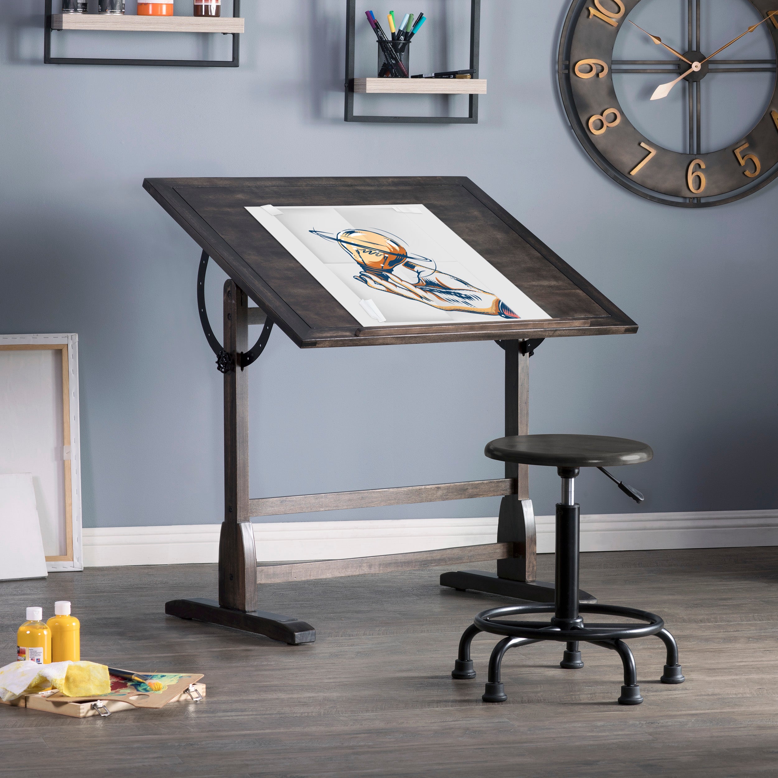 Studio Designs Vintage Wood Drafting Table - Distressed Black 36" x 24"