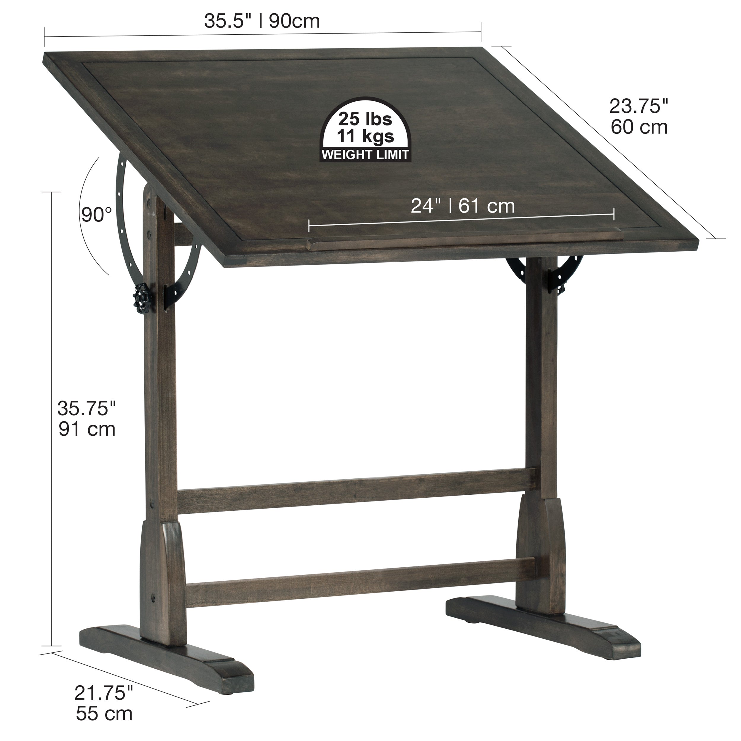 Studio Designs Vintage Wood Drafting Table - Distressed Black 36" x 24"