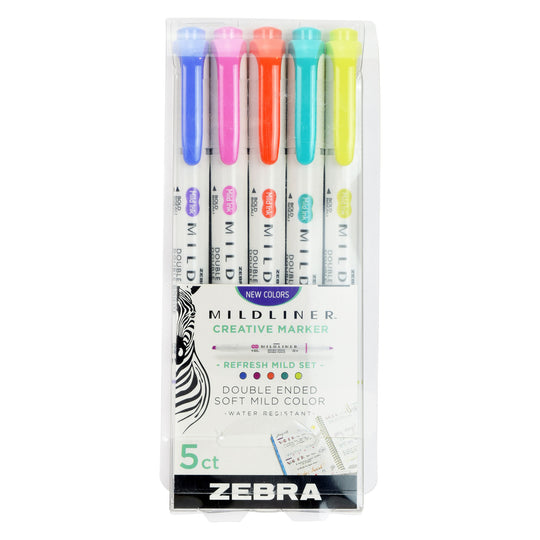 Zebra Mildliner Double Ended Highlighter Set of 5 - Refresh