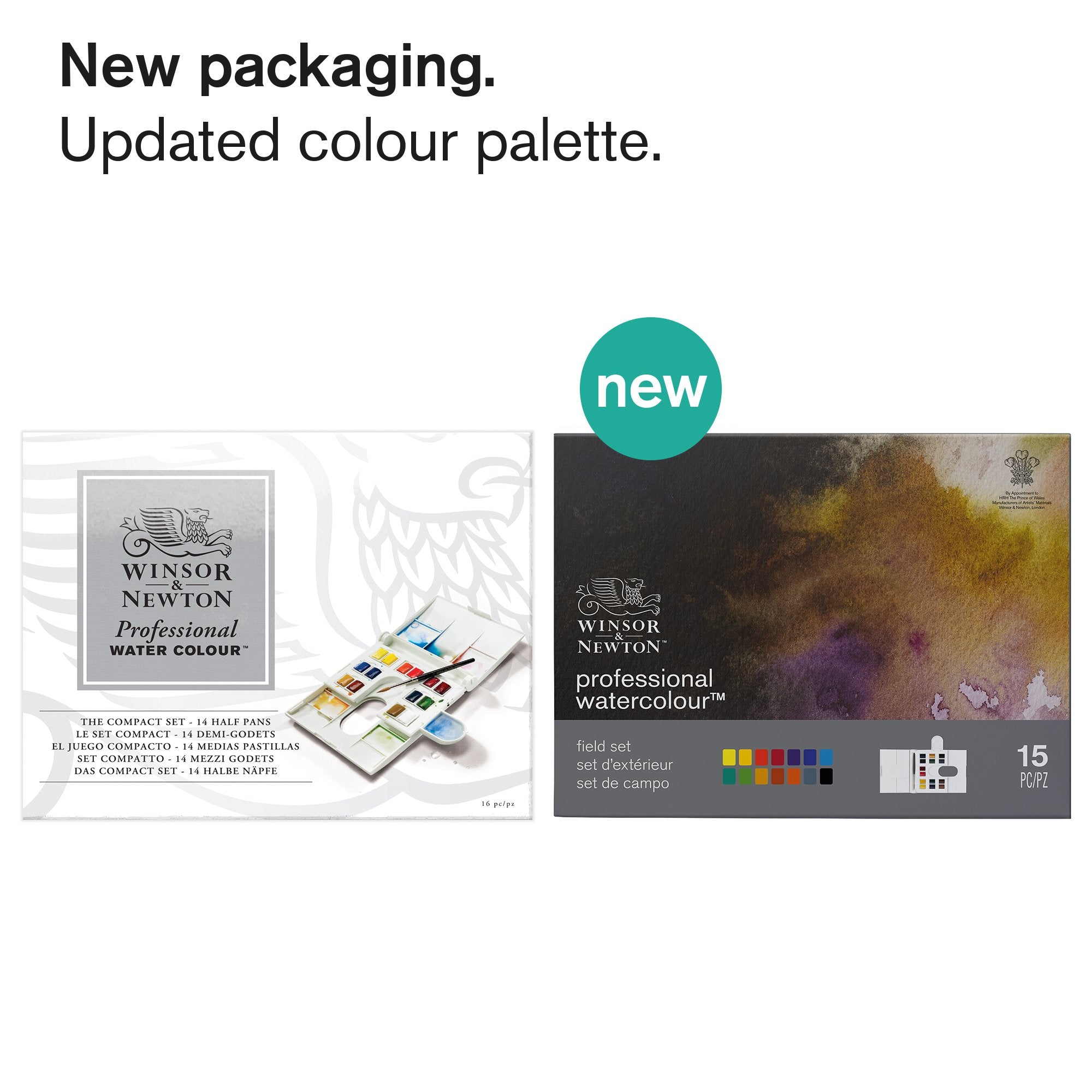 Winsor & Newton Professional Watercolour Set of 14 Compact Half Pans & Brush