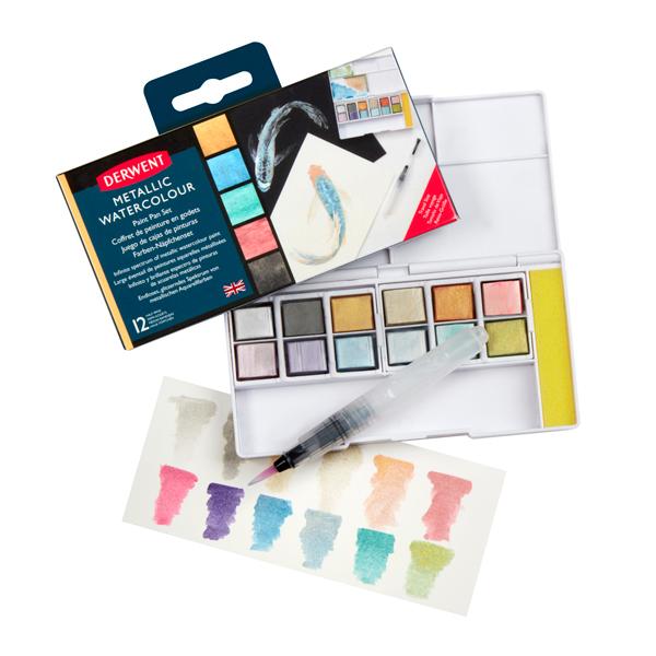 Derwent Watercolour Paint Pan Set of 12 Metallic