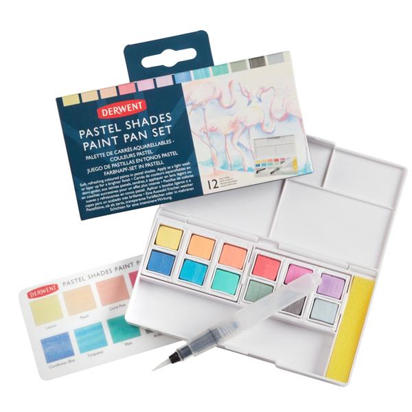 Derwent Watercolour Paint Pan Set of 12 Pastel Shades