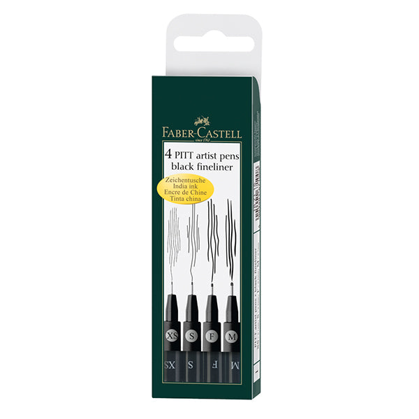 Faber-Castell PITT Artist Pen Set - Set of 4 Black Fineliner