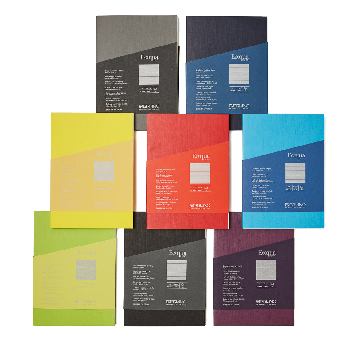 Image of 8 colours of Fabriano Ecoqua Plus Glue-bound Notebooks