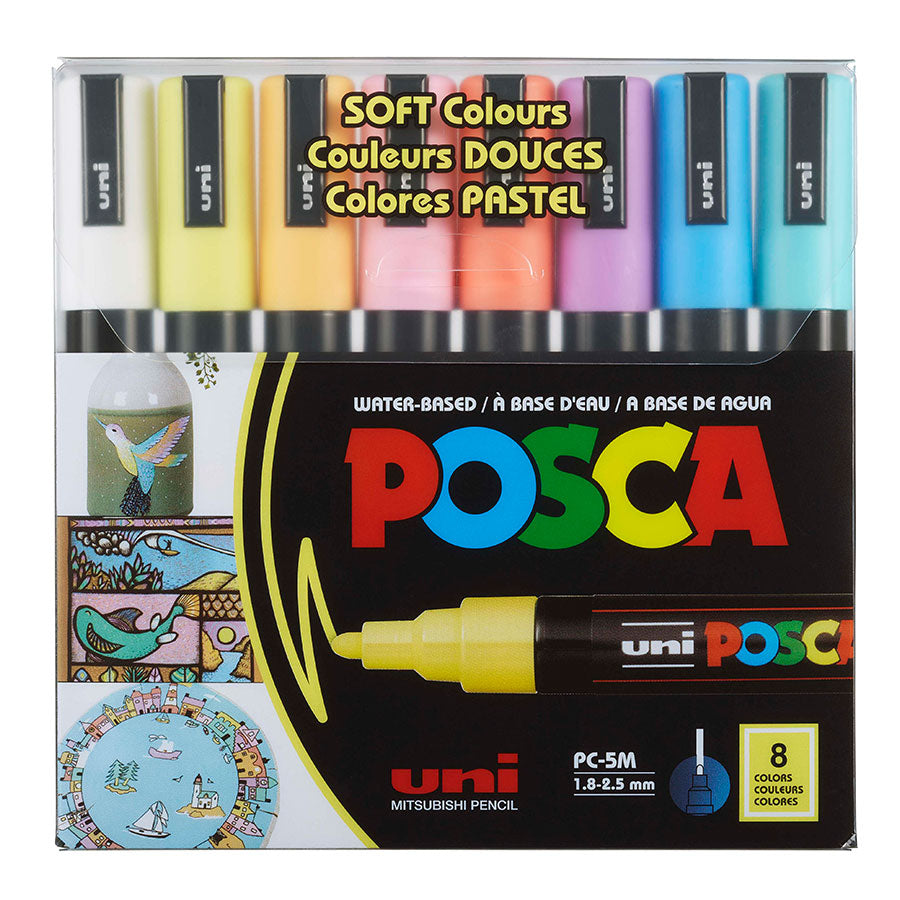 POSCA Acrylic Paint Markers PC-5M Medium Soft Colours Set of 8