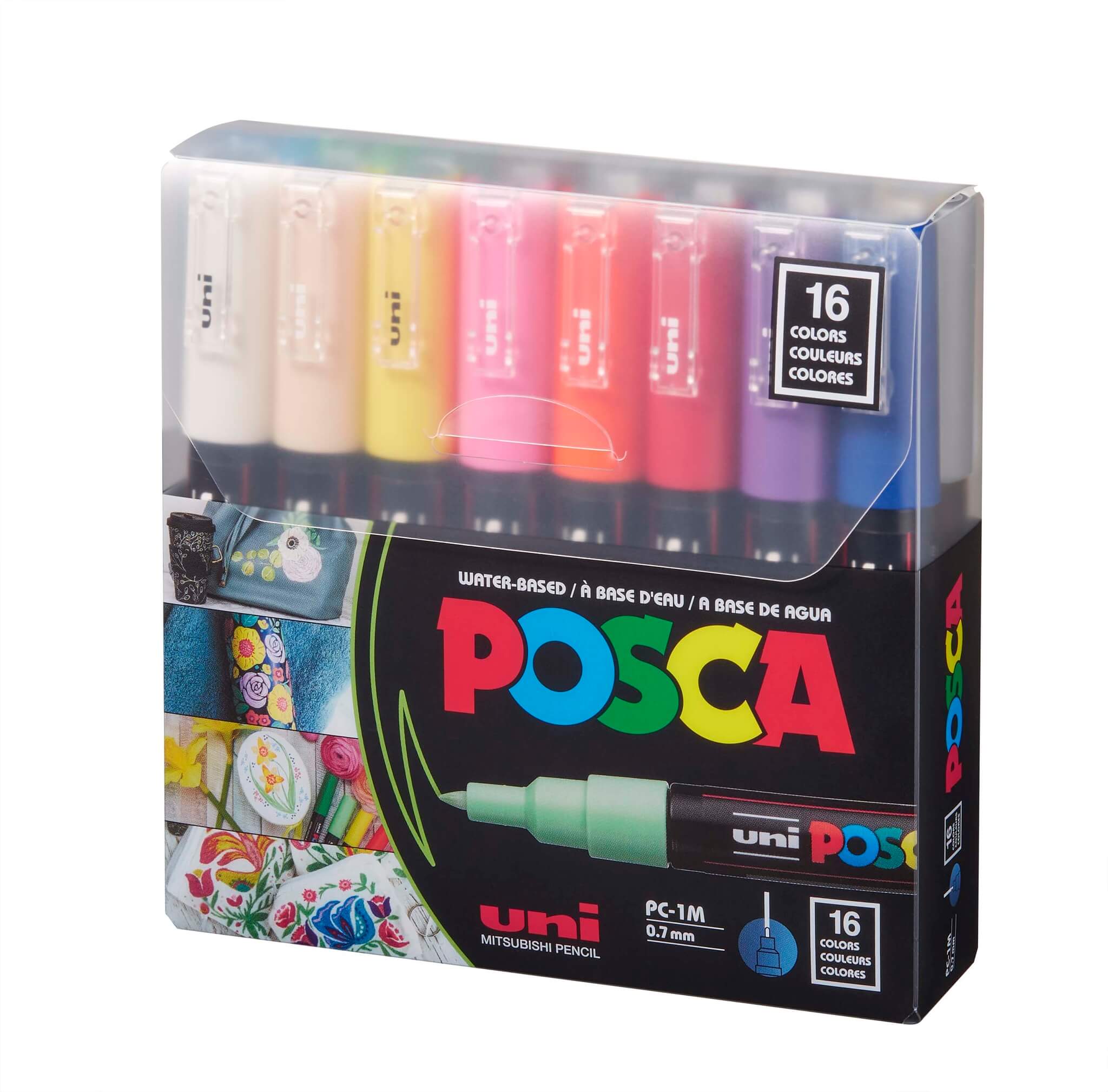 POSCA Acrylic Paint Markers PC-1M Extra-Fine Tapered Tip Basic set of 16