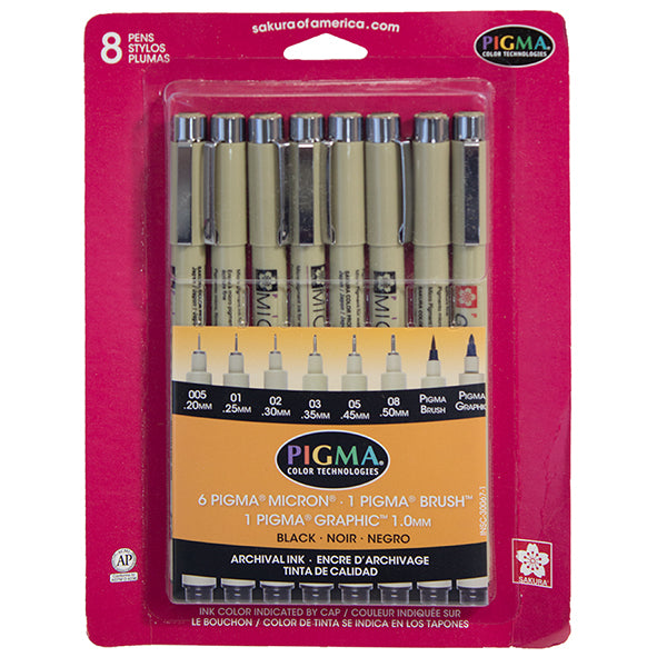 Sakura Pigma Micron Pen - Micron, Brush, & Graphic Set of 8