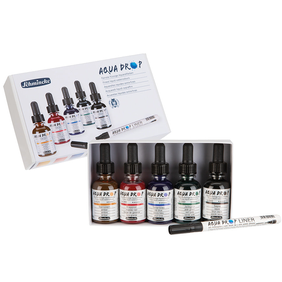 Schmincke Aqua Drop Set of 5 with Aqua Drop Brush Liner